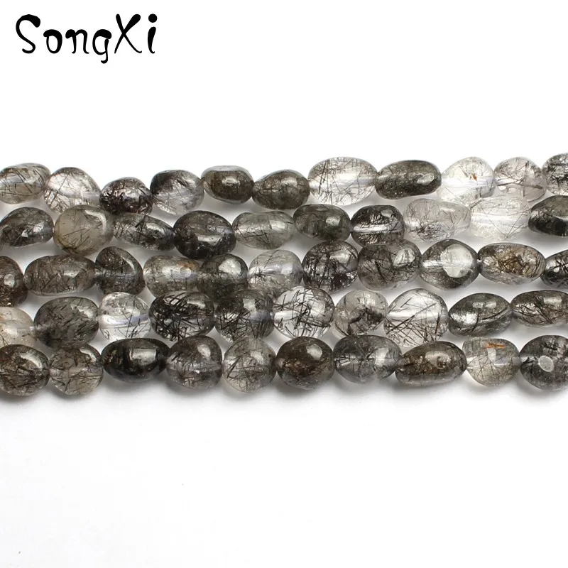 

5-8mm Irregular Natural Black Rutilated Quartz Loose Beads for Jewelry Making Wholesale Bead Fit DIY Necklace Bracelet 15inches