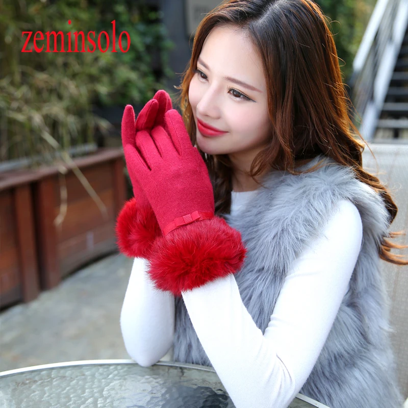 Winter Wrist Ladies Cashmere Gloves For Screen Feel Female Rabbit Fur Wool Mittens Gloves Sweet Elegant All Match Women Gloves
