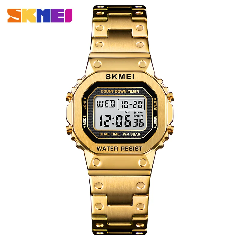 SKMEI модные парные цифровые часы Секундомер Календарь светящиеся наружные часы водонепроницаемые наручные часы Reloj Mujer 1456 1433 - Цвет: Gold-S