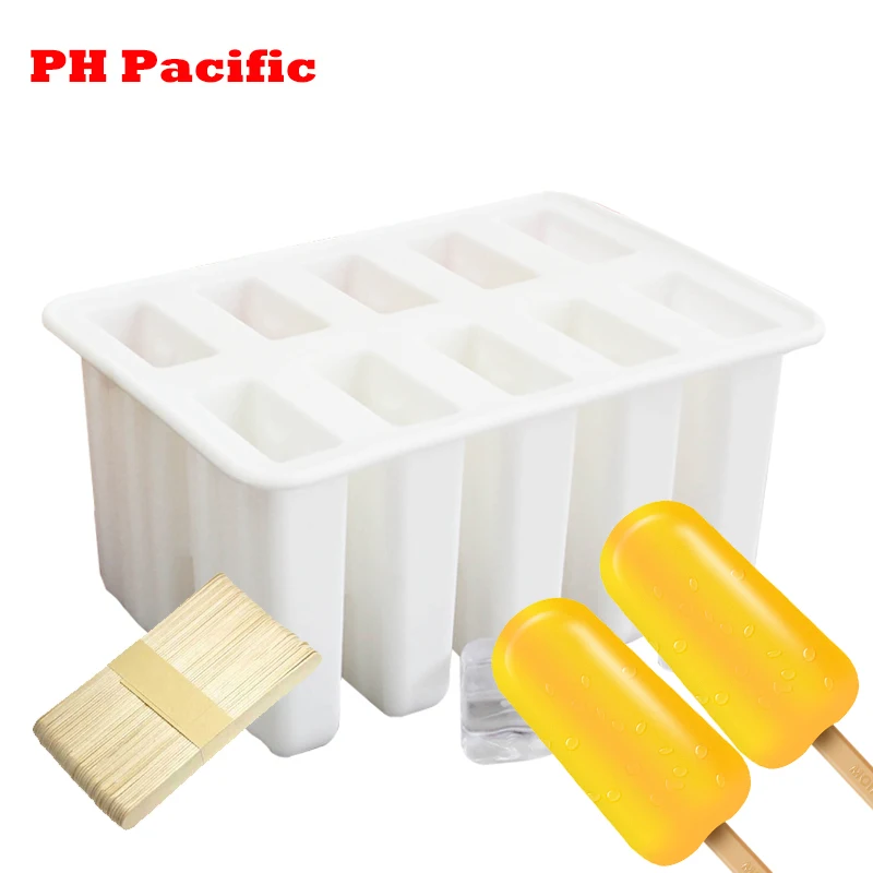 

10 Cells Ice Cream Mould Silicone Popsicle Mold Reusable DIY Frozen Ice Tray Popsicle Mold Ice Cream Maker Free Popsicle Stick