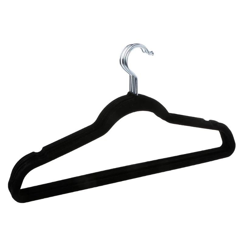 

5 x Black Adult Non-Slip Hangers Flocked Velvet Clothes Coat Trouser Wardrobe