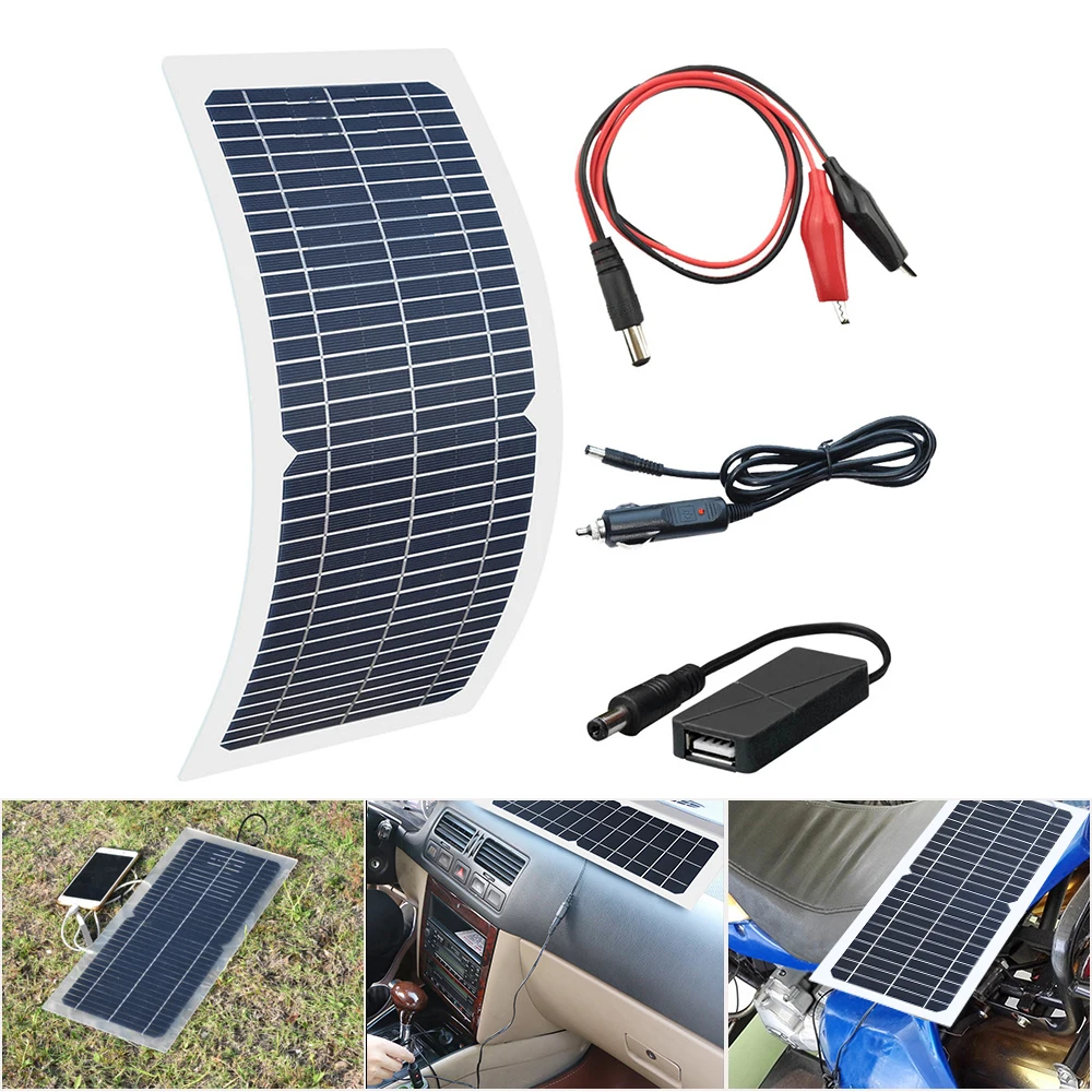 18V 10W Monocrystalline Solar Panel+10A Charge Controller Battery Charger Kit + LED Light For RV Car Boat Tourism solar lamp 3W
