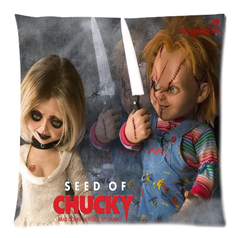 

45*45cm Personalized Chucky Doll Two Side Polyester Peach Skin Cushion Cover Throw Pillow Case Free Shipping