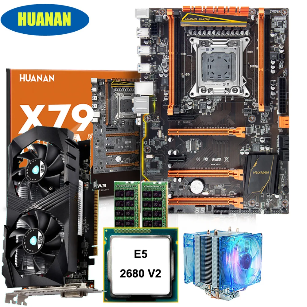 Best Price HUANAN ZHI deluxe X79 motherboard bundle discount motherboard with CPU Xeon E5 2680 V2 RAM 32G(2*16G) Video card GTX1050Ti 4G