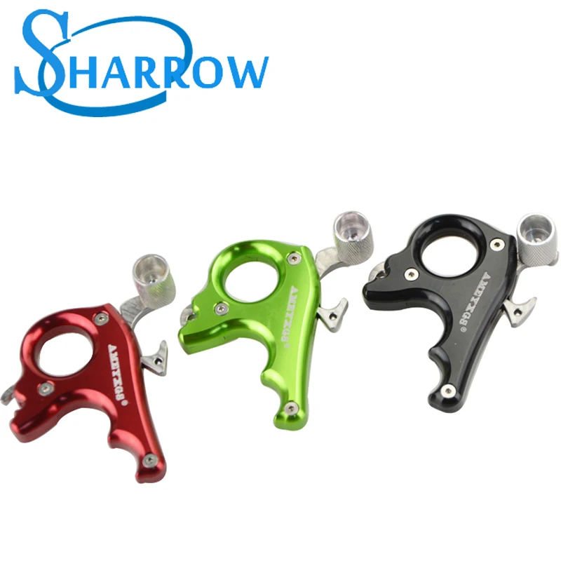 

NEW! AMEYXGS 3-Finger Aluminum Hand Held Multicolor Optional Archery Bow Release Adjustable Sensitivity Give A Spare Spring