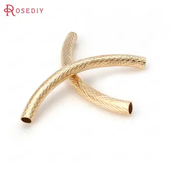 

(31858)6PCS 45x4MM inside 3MM 24K Gold Color Brass Bracelets Engraved Curved Tube Diy Jewelry Findings Accessories wholesale