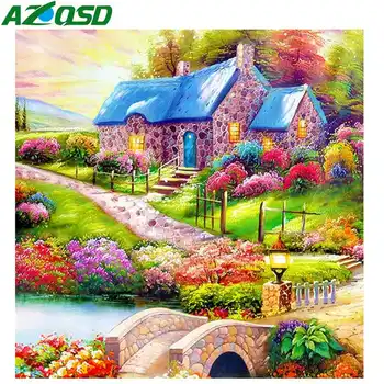 

AZQSD Diamond Mosaic Scenery Diamond Painting House Handmade Needlework Full Kit Home Decor Crafts Picture Of Rhinestones