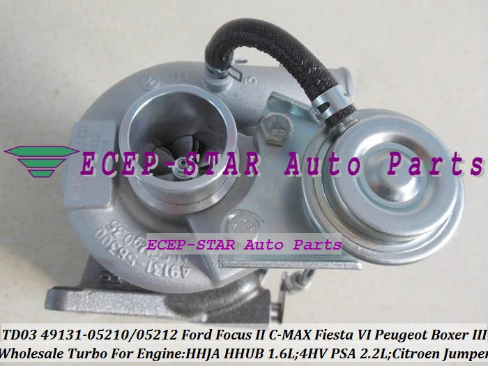 TD03 49131-05210 49131-05212 0375K7 6U3Q6K682AE Turbo Turbocharger For Ford Focus II C-MAX Fiesta VI 1.6L Citroen Jumper Peugeot Boxer III 4HV PSA 2.2L HDI   (1)