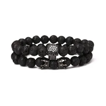 2 шт./компл. 8 мм Классический камень инкрустированный CZ амулетный браслет с черепом для мужчин и женские браслеты, украшения Pulseras