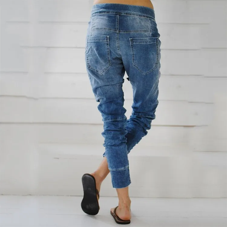 JAYCOSIN, женская одежда, джинсы размера плюс 3XL, сексуальные джинсовые брюки с высокой талией, модные мешковатые хлопковые шаровары с завязками