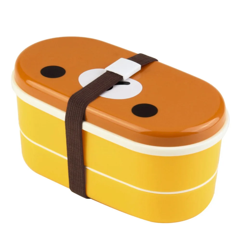 

High Quality 1 Set Plastic Bento Lunchbox Brown Color Cutlery Set Microwave Rilakkuma Bento Multilayer Children Bento Box