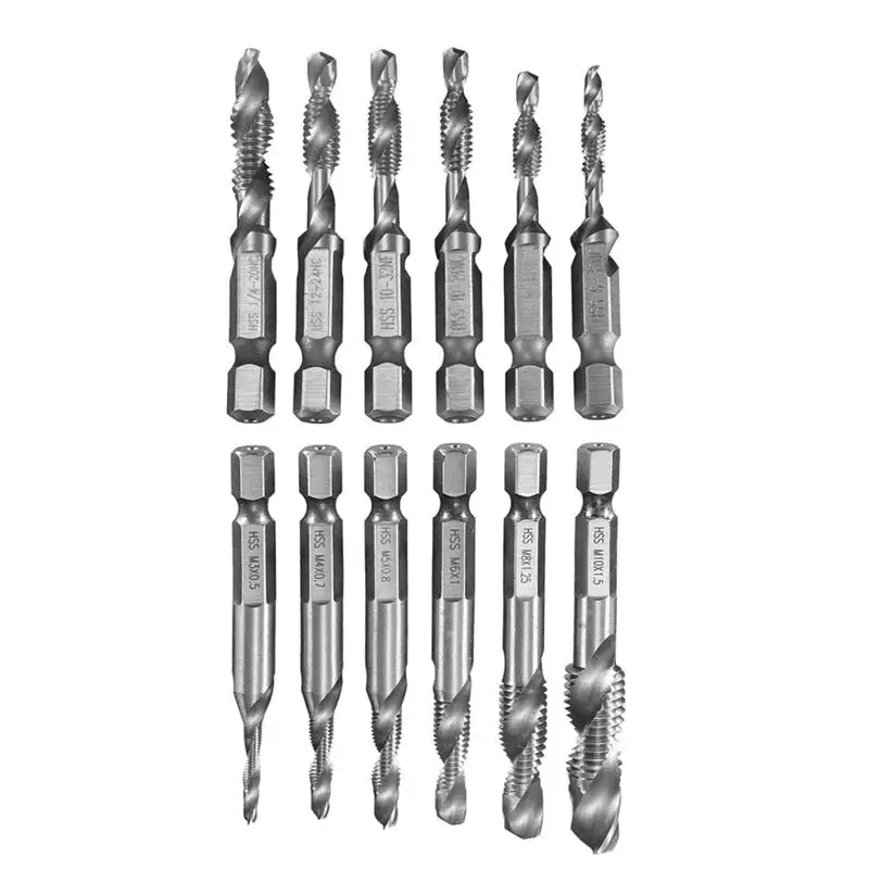 Danu 6 шт. HSS 1/4 дюймов шестигранный хвостовик комбинированная дрель Набор бит UNC или Метрическая зазубренная Зенковка биты Высокоскоростная