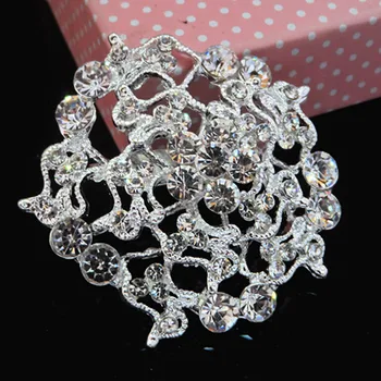 

Silver Tone Clear Crystal Wedding Bridal Bouquet Flower Brooch Cake Decoration Silver Brooch Pins