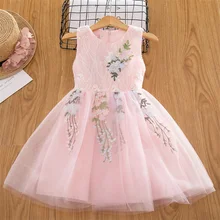 Летнее платье-пачка с цветочной вышивкой для маленьких девочек платья для свадебной вечеринки платья принцессы детская одежда для маленьких девочек