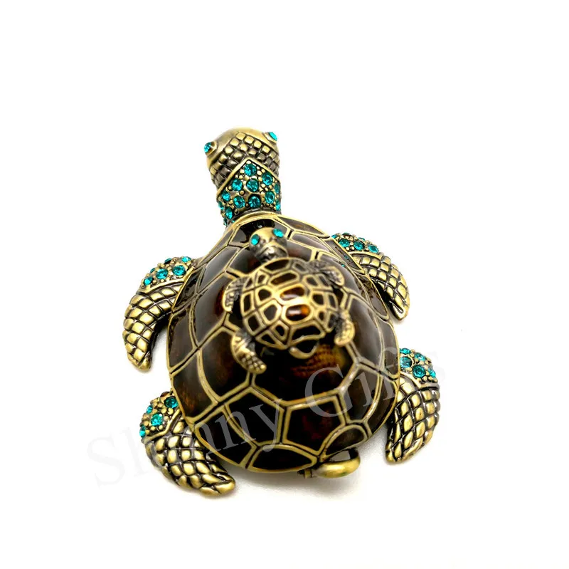 Full Diamond 2 Turtles Jewelry Box Silver Crystal studded Turtle