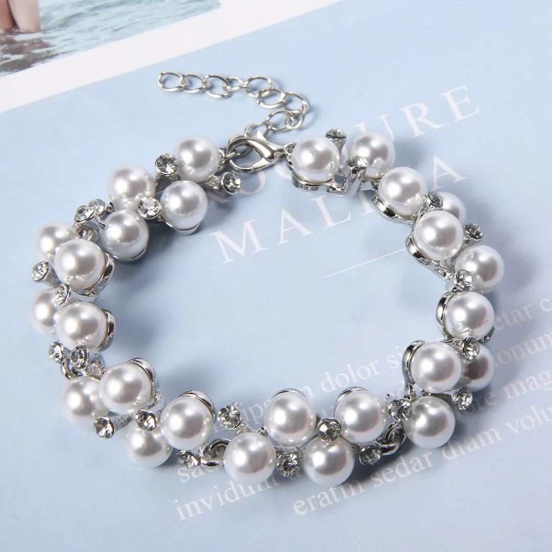 Luxury Simulated Pearl Beads Bracelet Shellhard Fashion Rhinestone Crystal Bracelet Bangle For Women Wedding Jewelry Accessories