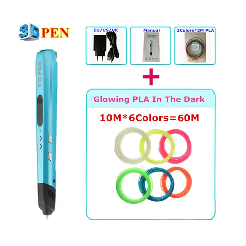 

New Arrival Beautiful Box Packing 3D Pens With Glow PLA In The Dark Creative Gift For Kids Design Painting 3D Printing Pen