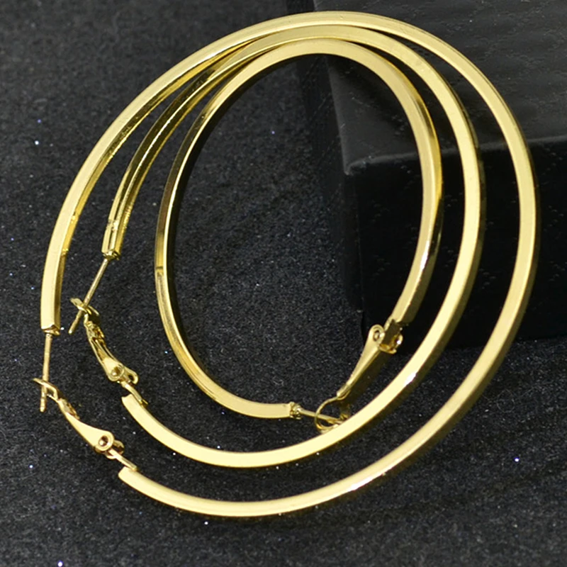 

Hoop Earrings For Women Big circle gold silver Square line Round diameter 4-7cm Fashion Jewelry youth sexy personality Earrings