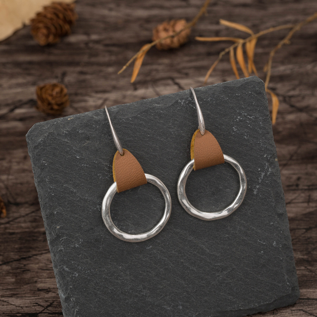 Arrival Trendy Leather Metal Earrings Circle Teardrop Geometric Earrings Big Statement For Women Young Girls Bijoux Jewelry