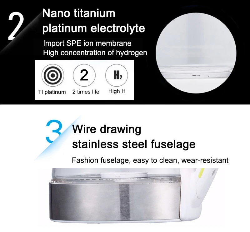 Электрический водородный чайник, водородный генератор воды, щелочной lonizer, здоровая энергия, чашка 2л