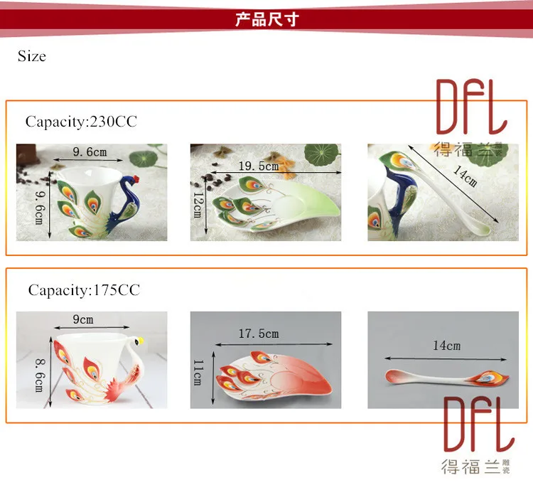 Эмаль Павлин кофейные кружки Procelain чайные чашки и кружки с ложка для блюдца наборы креативных напитков