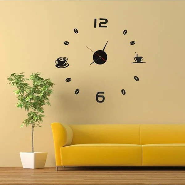 

NOCM Hot Coffee Tea Cup 3D Wall Clock Quartz Battery Room Home Kitchen Cafe Decoration black red