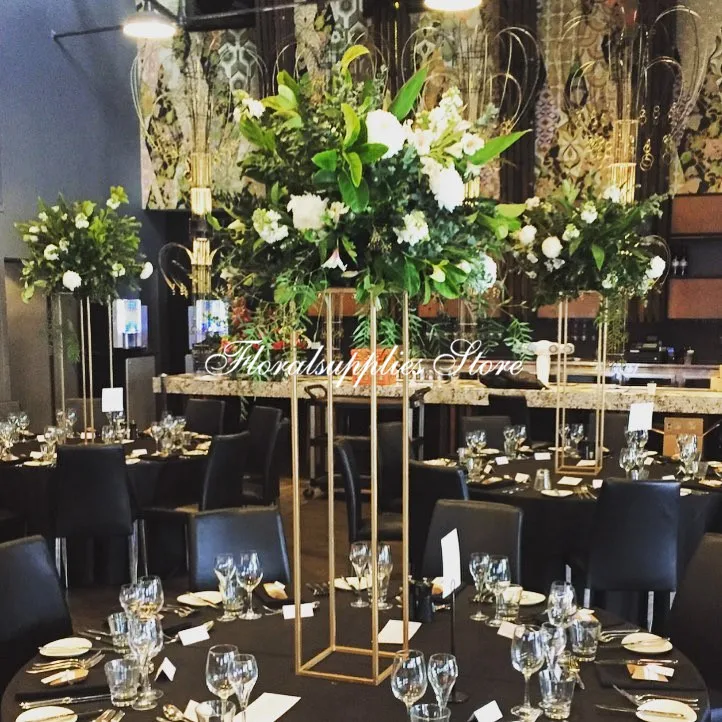 

10PCS Modern Rectangular Tall Metal Flower Stand Wedding Centerpiece Geometric Stand Centerpieces Gold wedding stand Metal Vase