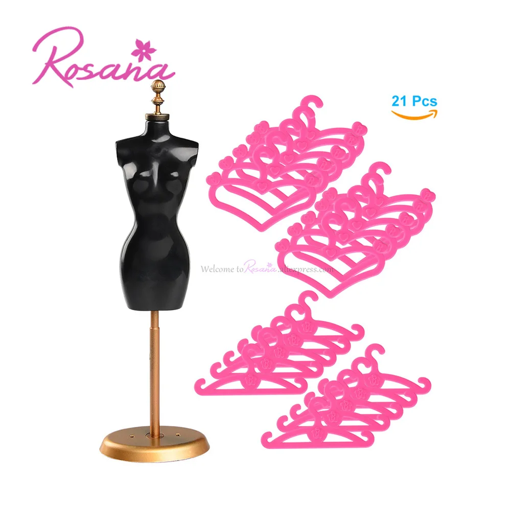 

Rosana 1x Doll Model Display Dress Clothes Stand Holder Gown 20x Pink Hangers for Barbie Dolls 21 Pcs Doll Accessories
