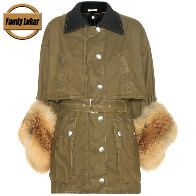 Cheap Fandy Lokar Real Fur Coat Fur-trimmed Cotton Coat Genuine Fur Coats For Women Red Fox Fur Jacket Imported Fox Fur Winter Jackets