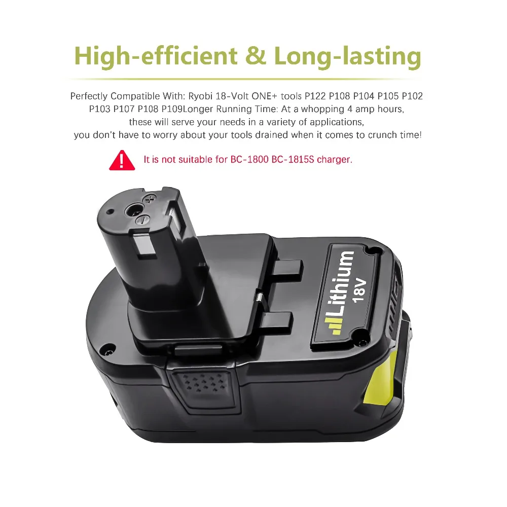 Powtree 18 в 4000 мАч для Ryobi Li-Ion P108 P 108 аккумуляторная батарея для Ryobi батарея RB18L40 P2000 P310 для BIW180 L30