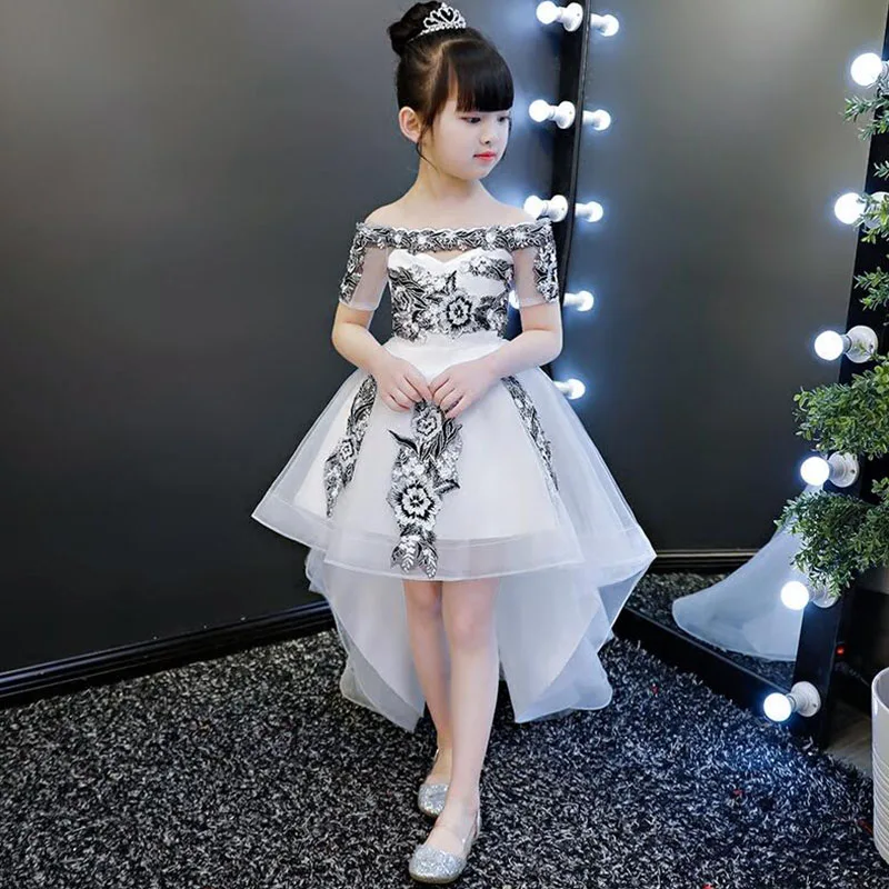 Милое Платье для малышей; платье с цветочным рисунком; Одежда для девочек с вышивкой и открытыми плечами; Детские Платья с цветочным узором для девочек; белое свадебное платье