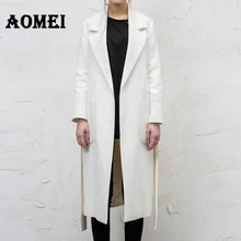 Для женщин шерстяные пальто белый с поясом сплошной длинный Тренч Зима Леди Верхняя одежда осень кардиган пальто куртка Кейп