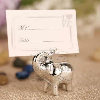 

Free Shipping 50PCS Lucky in Love Silver Elephant Place Card Holder Party Favors Wedding Table Decors Event Suuplies Ideas