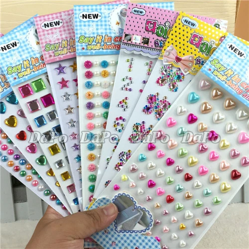 

2017 Hot Cheap Promotional Many Styles Mixed Color Acrylic Sticker Pearls Rhinestones Crystal DIY Car Decoration Stickers
