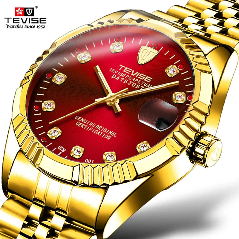 

Fashion Brand Automatic Mechanical Watch Mens Sports Waterproof Stainless Steel Strap Tevise Wristwatches For Business
