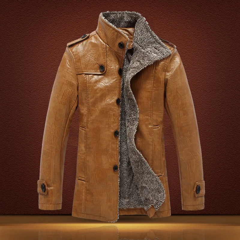 

XingDeng PU leather top Jacket Men Motorcycle Warm Jackets velvet Windbreaker Male Casual Long Coat plus 4XL outdoors clothes