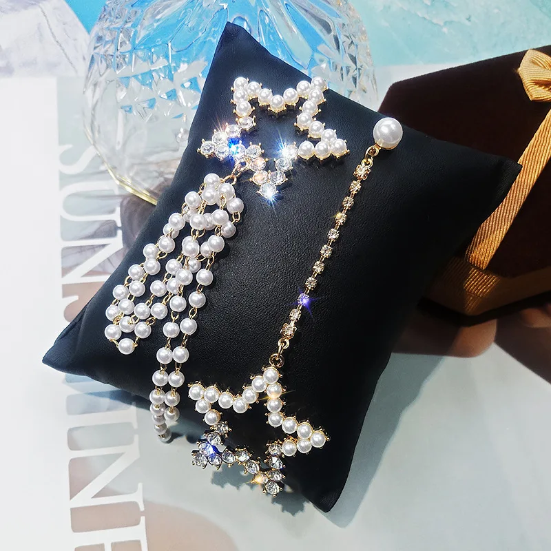 

Shiny Side New Women's Fashion Brand Jewelry Crystal Star Stud Earrings for Women Gift Long Pearl Tassel Earrings