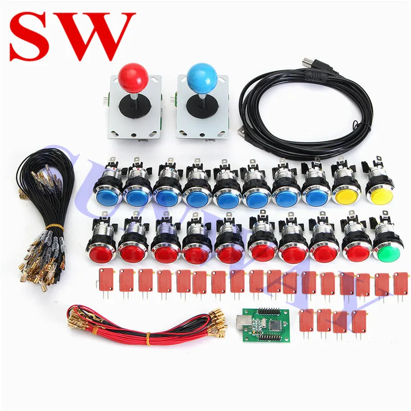 

Arcade mame DIY KIT for 2 players USB Encord PC +4 way Arcade Sanwa Style joystick + Chrome Illuminated LED push buttons