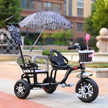 

Twin Baby Stroller Children Tricycle Kids Bike Pram Double Seat Travel Umbrella Cart Baby Trolley with Music and Light 2-6Y