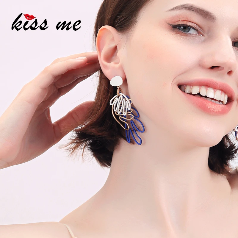 

KISS ME Hyperbole Three-tone Irregular Iron Sheets Drop Earrings For Women Gifts Brass Dangle Earrings 2019 Fashion Accessories