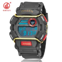 Оригинальный бренд OHSEN цифровые мальчиков Мужские Открытый спортивные часы наручные силиконовой лентой Красного модные 50 м