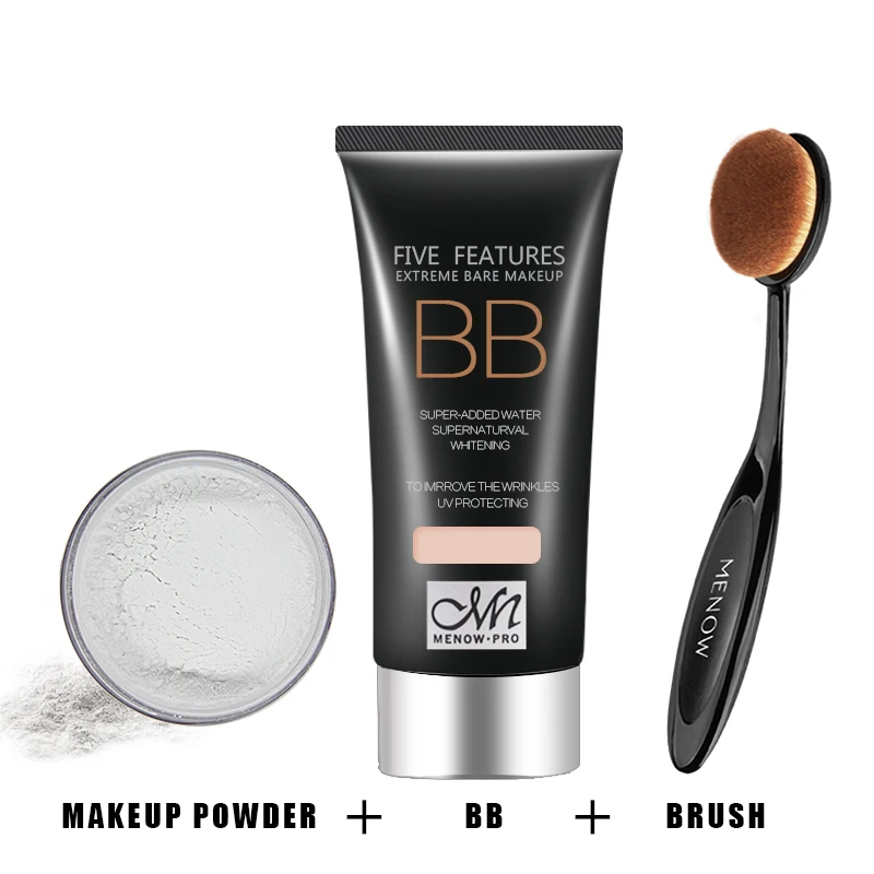 MENOW Brand Make up set UV Protection Moisturizing BB Cream& control oil breathable powder& Foundation Brush Cosmetic Kit5342