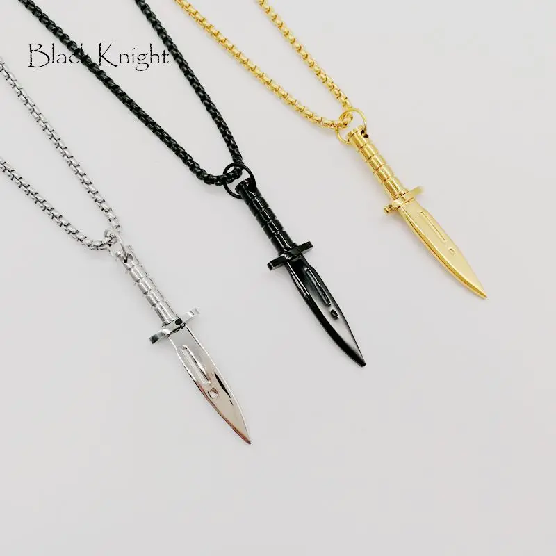 Black Knight mens cool Dagger pendant necklace 316L stainless steel