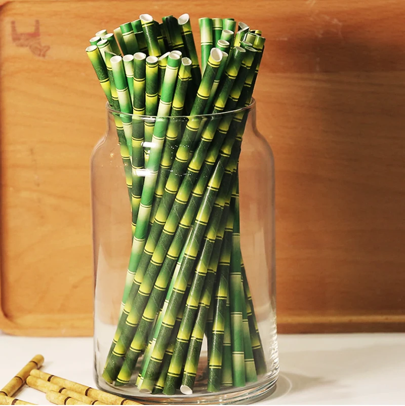 

50pcs/lot Green paper bamboo paper straw Color creative bar banquet Art cocktail decorative straw