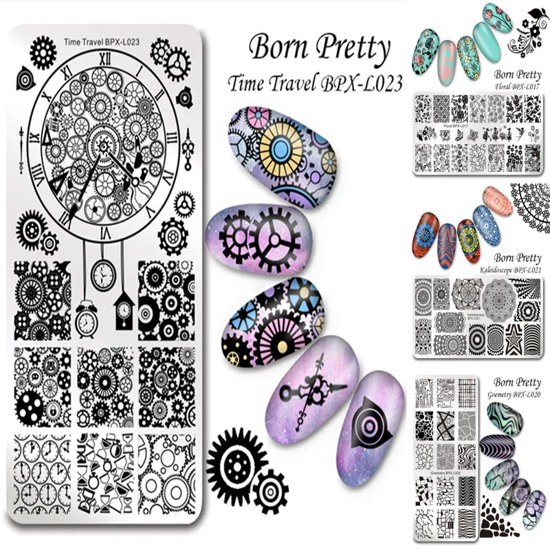 

1 Pc BORN PRETTY Nail Stamping Template Floral Goemetry Rectangle Plate Manicure Nail Art Image Plate BPX-L017-L023