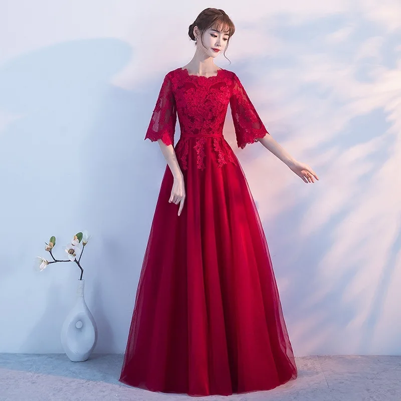 TITOTATO, летнее платье, праздничное, длинное, форматурное, кружевное, вечернее, Venta Directa, сексуальное платье в пол, Sukienki Na Wesele Damskie - Цвет: wine red