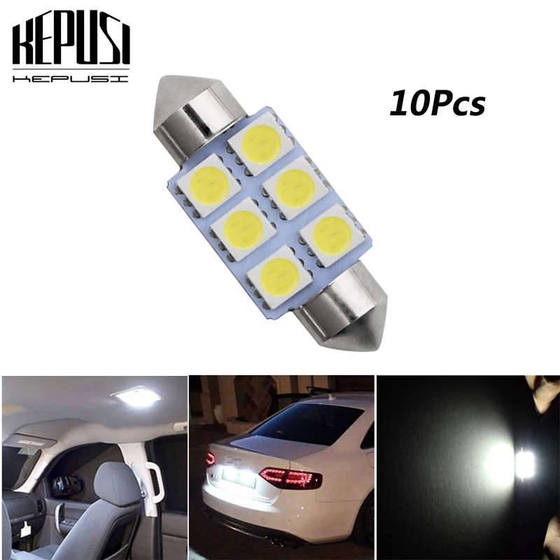 

10X C5W Dome Festoon 5050 SMD 6 LED 36mm Car Auto Interior Door Lamp License Plate Light Bulb DC 12V White Car Styling