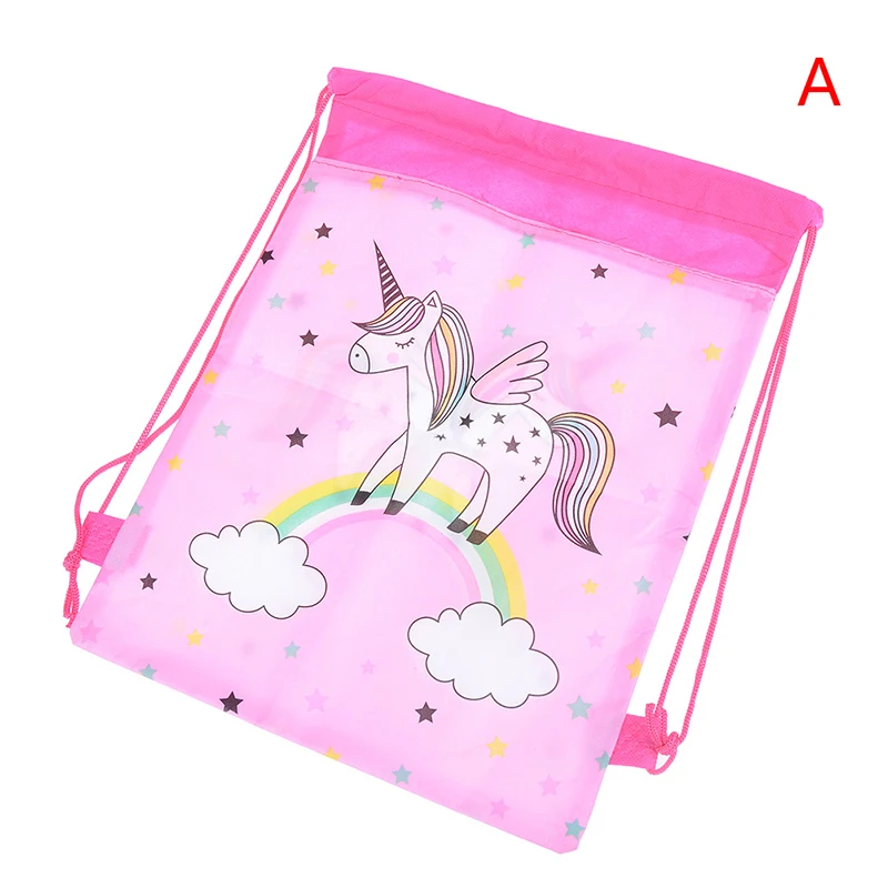 A Единорог шнурок мешок Единорог Drawstring сумки дети мультфильм тема сумка с изображением единорога конфеты хранения вечерние Упаковка 34 см* 27 см - Цвет: A