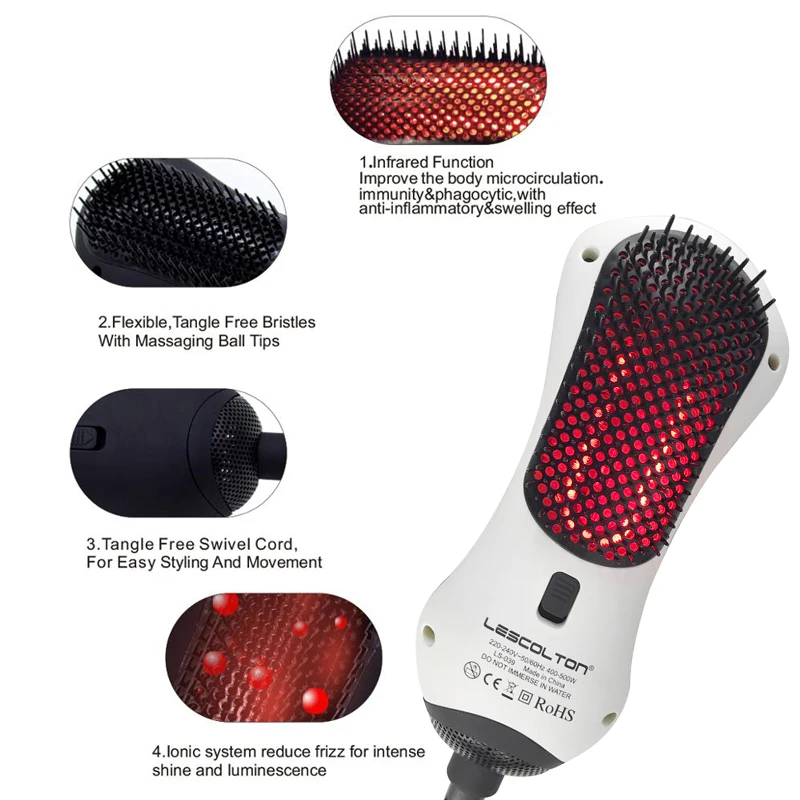 2-in-1 Negative Ion Hair Straighter Detangling Dryer Brush Infrared Hair Dryer Detangle Dry Heat Hair Blower Comb Styling Tools (9)