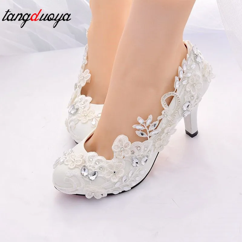 Zapatos de alto para novia y mujer, calzado boda, tacones altos de cristal, color blanco|Zapatos de tacón de mujer| - AliExpress